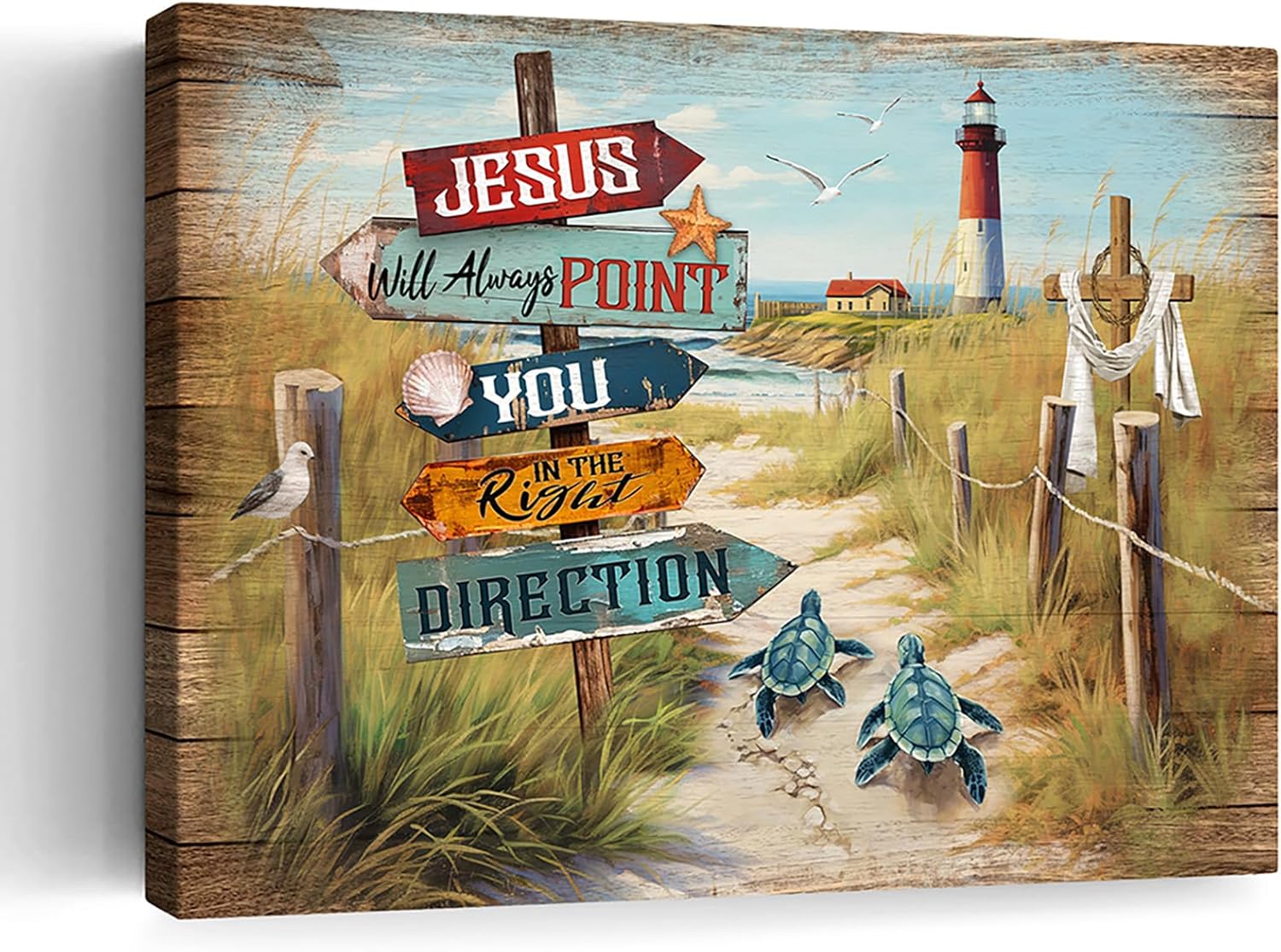 Framed Farmhouse Fabric Wall Decor — 12" — Beach Sea Turtle