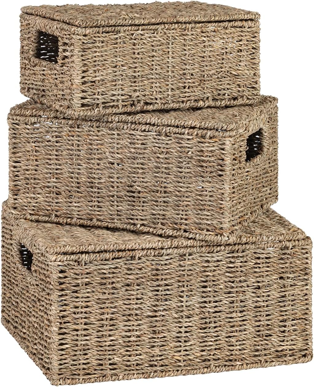 Hand-Woven Boho Metal Storage Basket — Sea Grass