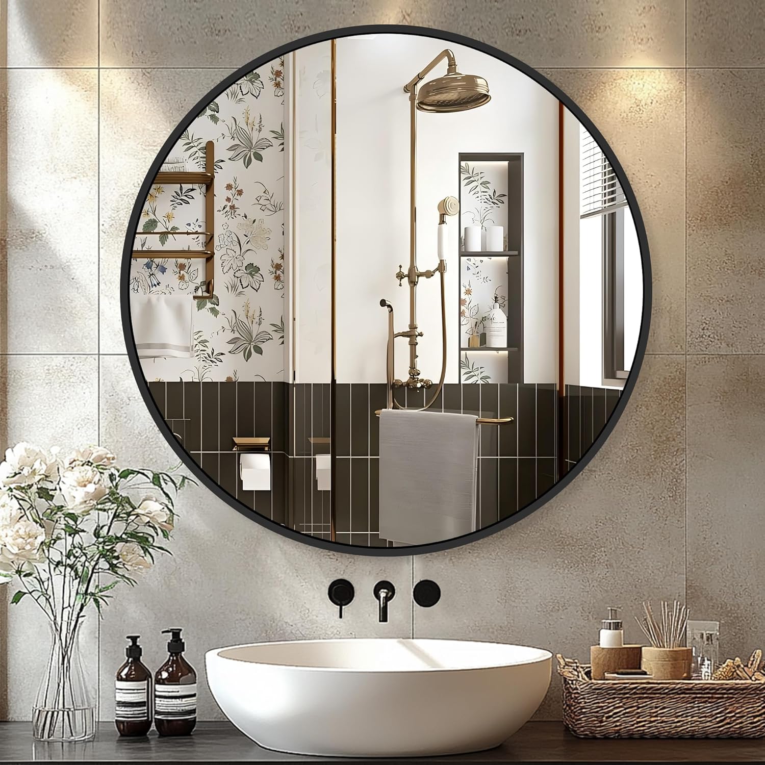 Round Black Wall Mirror — 22" — Round Black