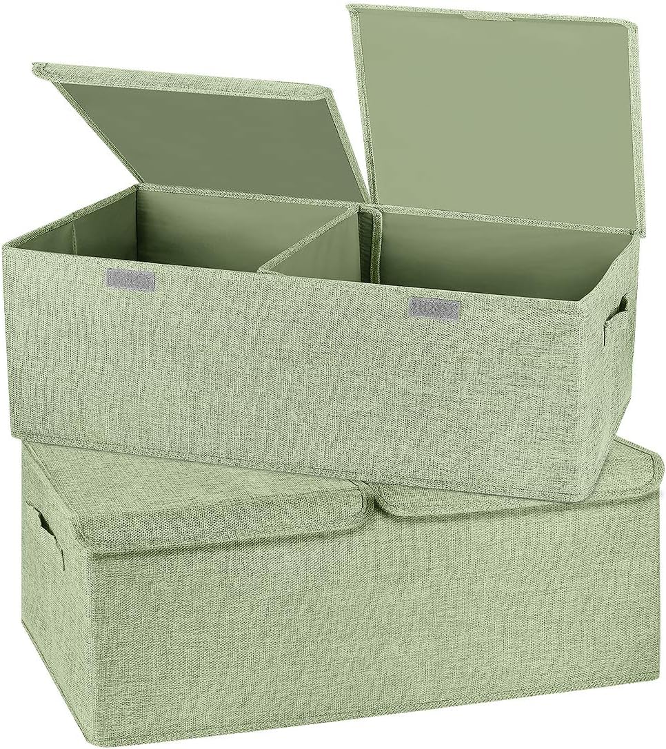 Linen Beige Storage Bin — Green