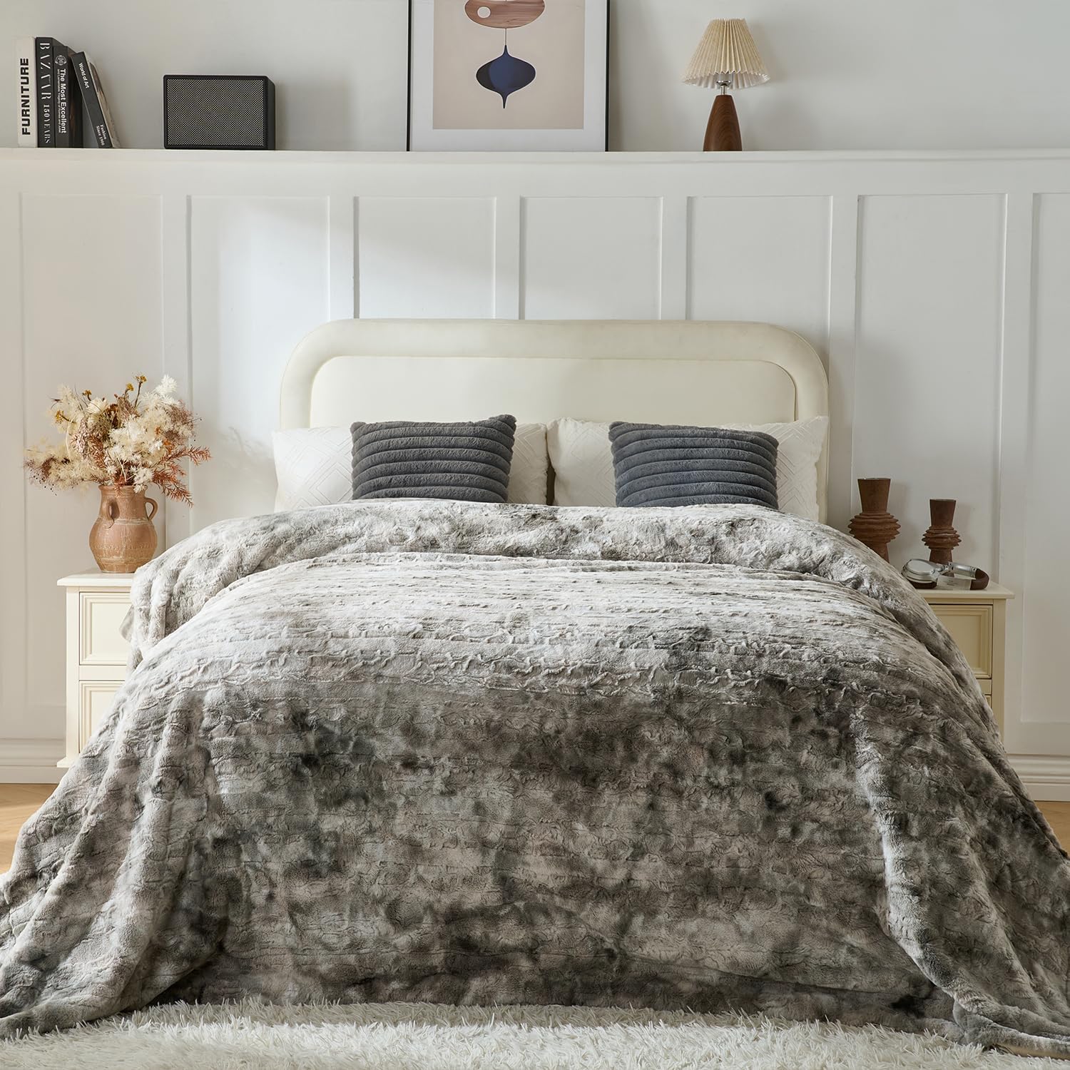 Oversized Luxe Beige Throw Pillow — 60" — Marbled Gray