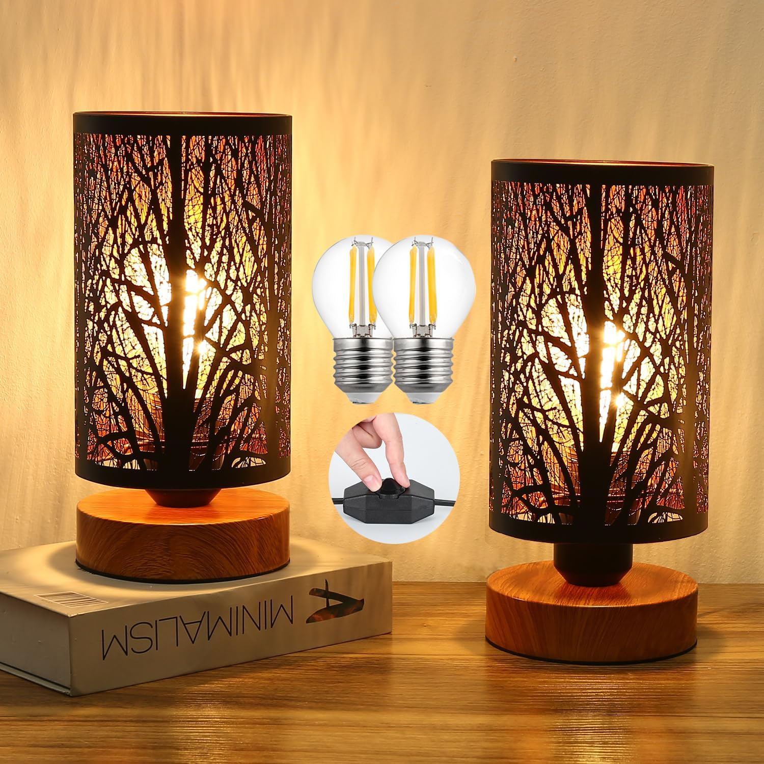 Dimmable Farmhouse Metal Bedside Lamp — tree-set of 2