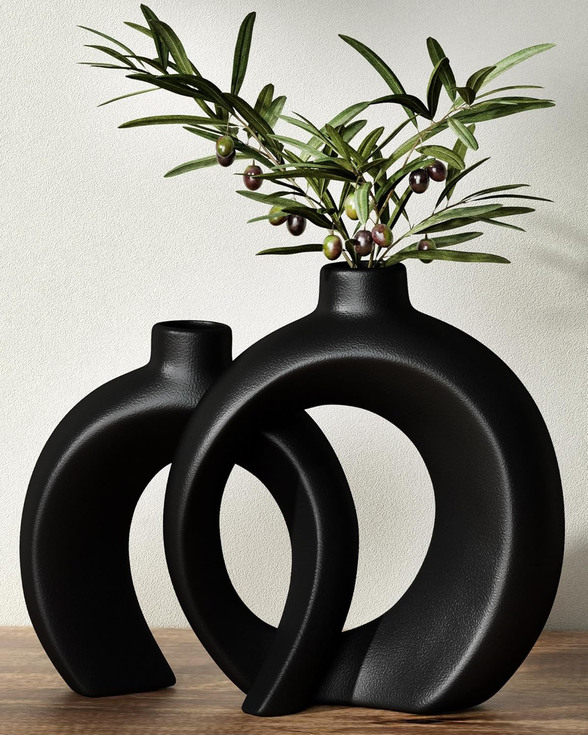 Modern Beige Decorative Vase — Set of 2 — Matte Black