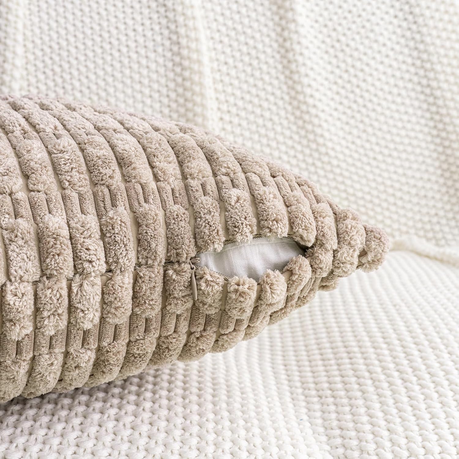 Boho Beige Throw Pillow Cover — 18" - View 4