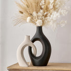 Modern Black Flower Vase — Set of 2 — 11''h - White & Black