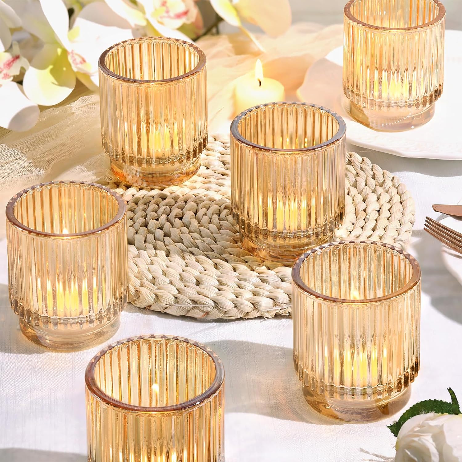 Vintage Boho Blue Candle — Gold