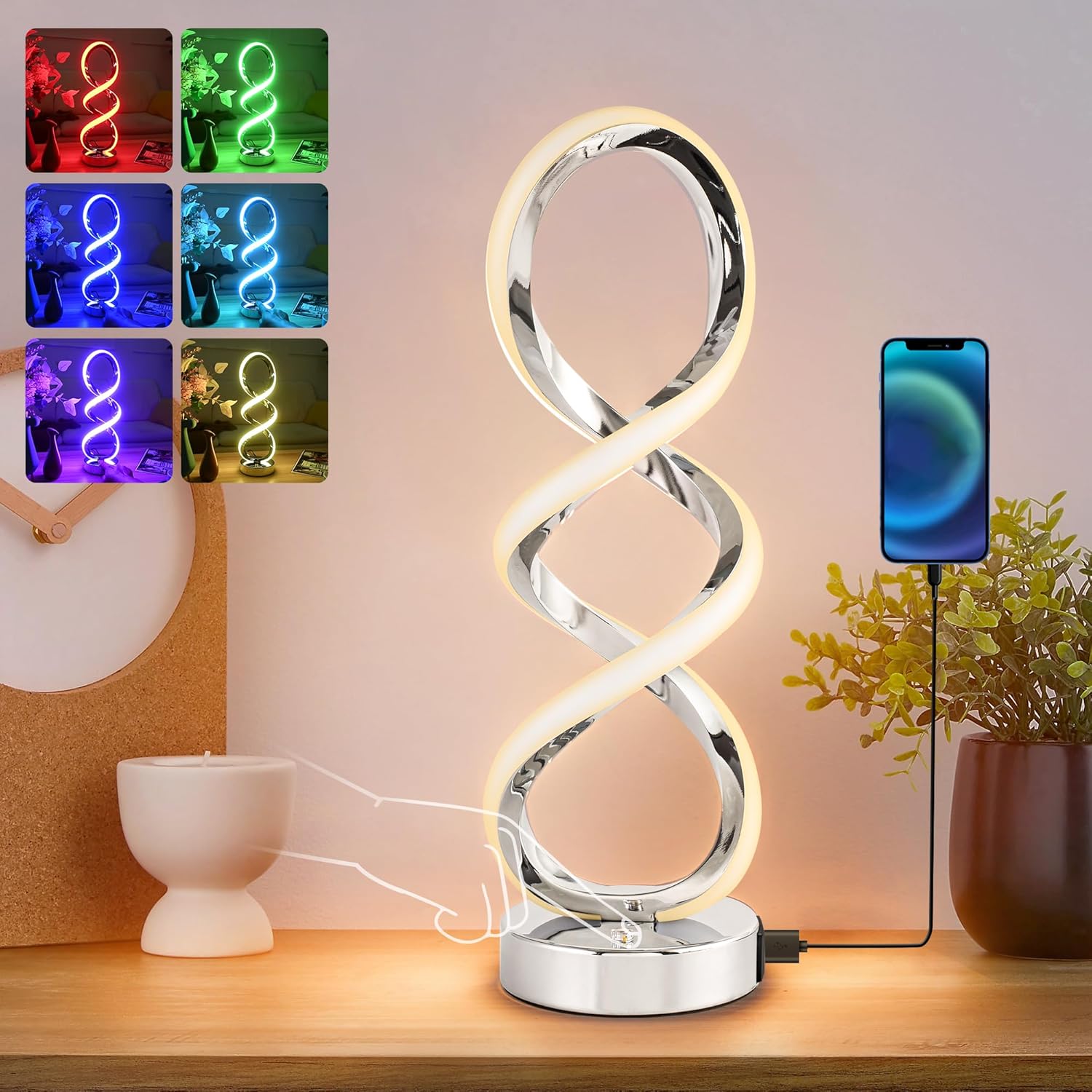 Dimmable Modern Black Bedside Lamp — 10-Light — Chrome