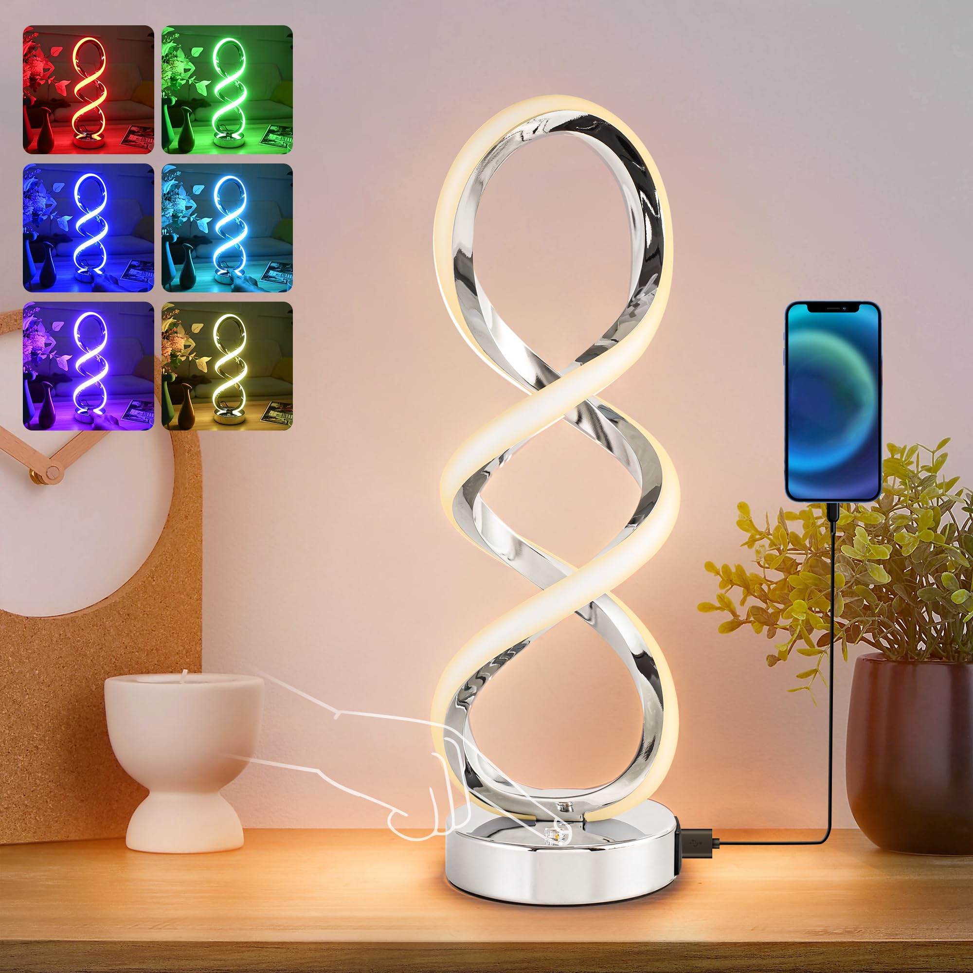 Dimmable Modern Black Bedside Lamp — 10-Light