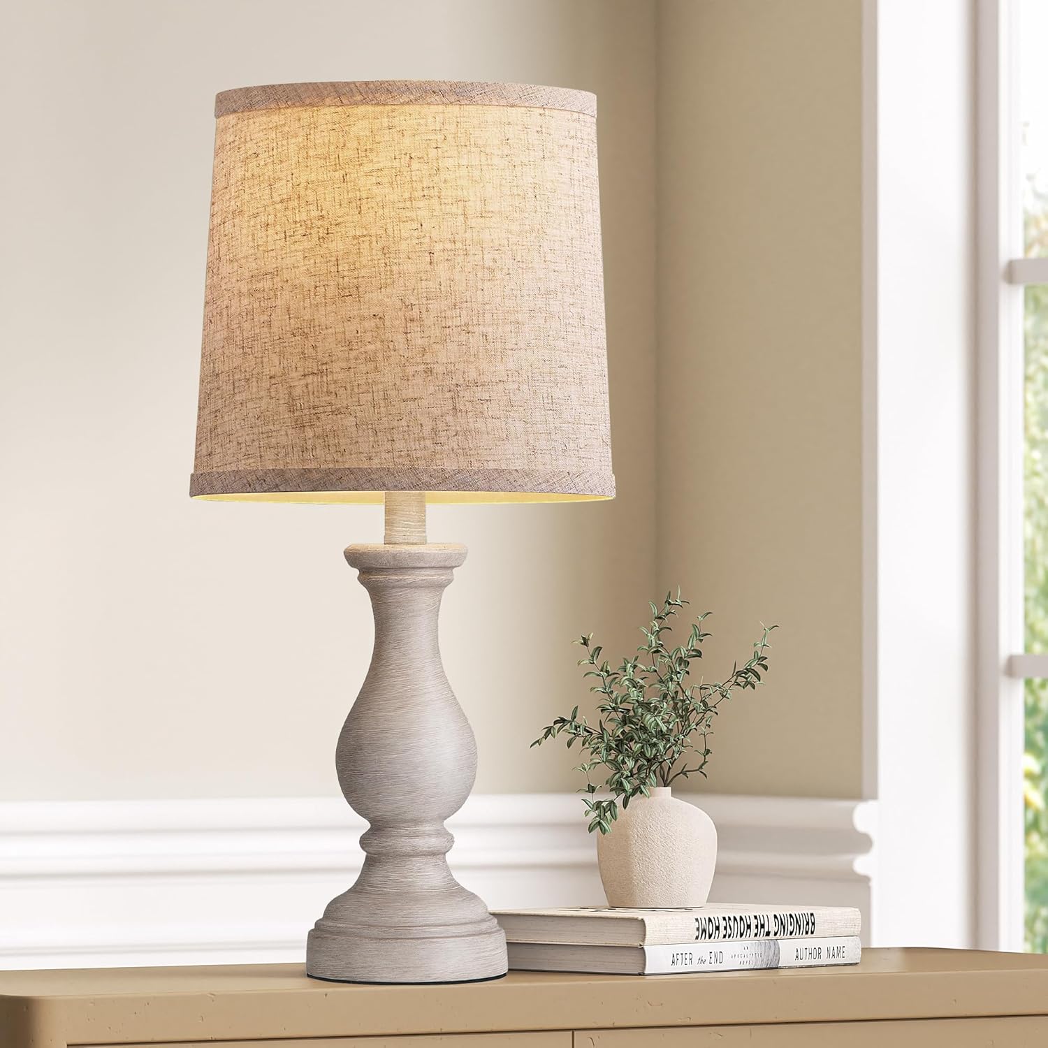 Linen Boho Black Bedside Lamp — 22" — G. Single Antique Grey