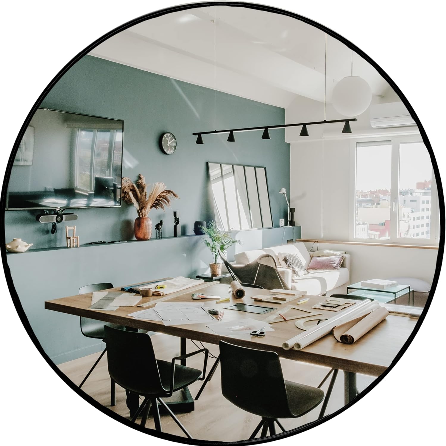 Round Boho Black Wall Mirror — 24" — Black