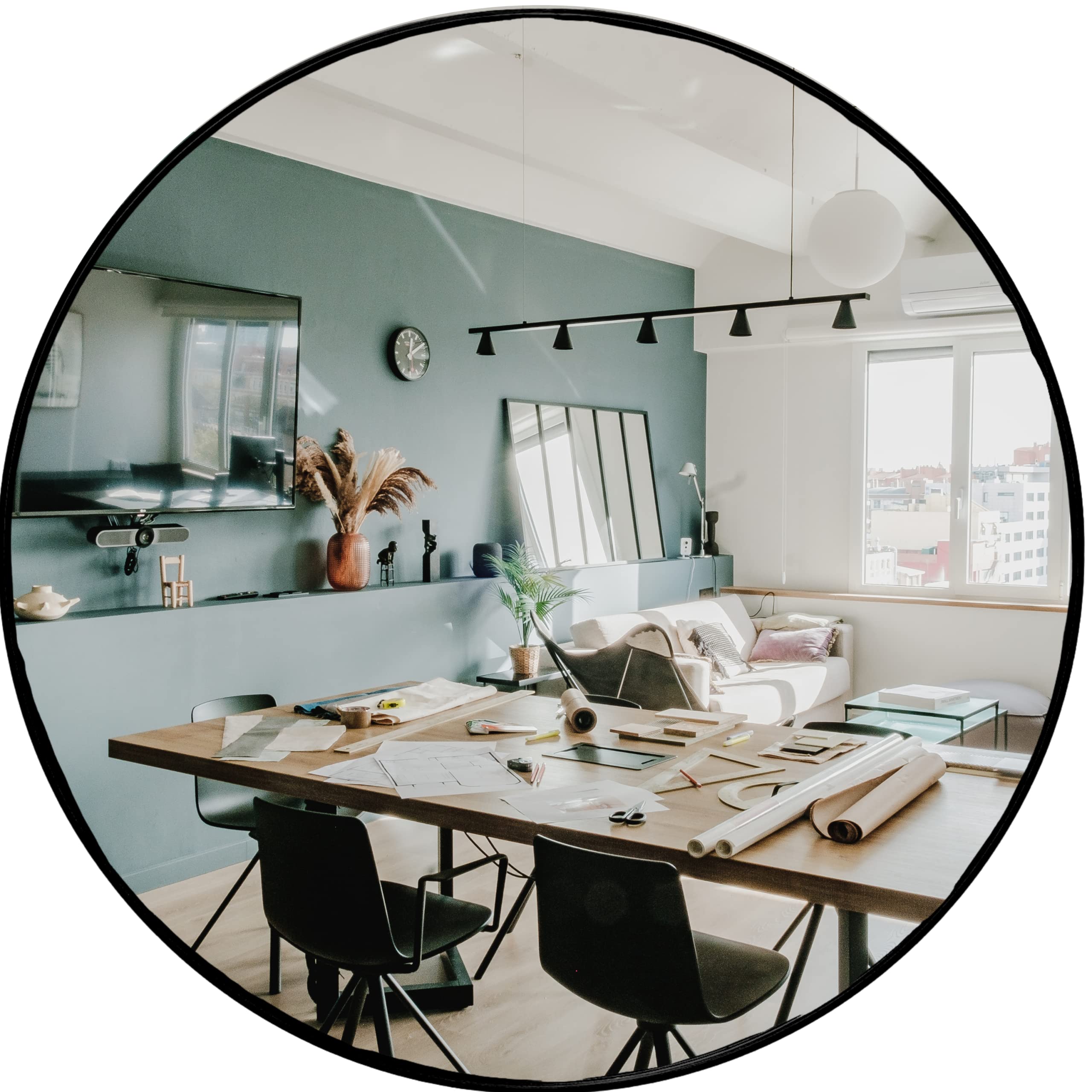 Round Boho Black Wall Mirror — 24"