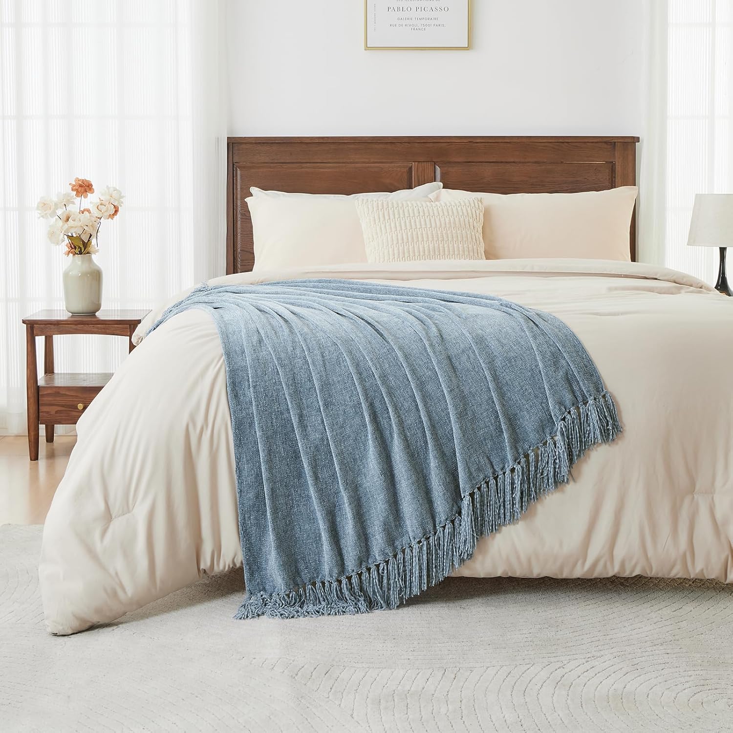 Chenille Boho Beige Throw Pillow — 50" - View 4