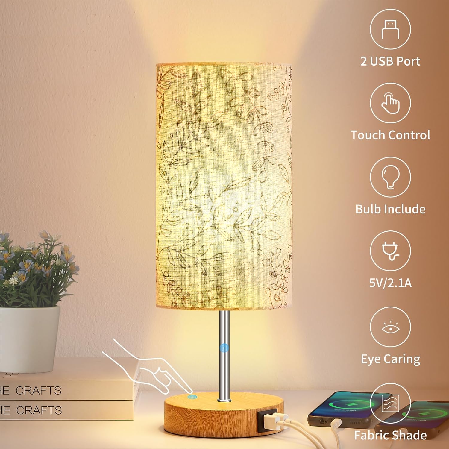 Dimmable Grey Nightstand Lamp - View 6