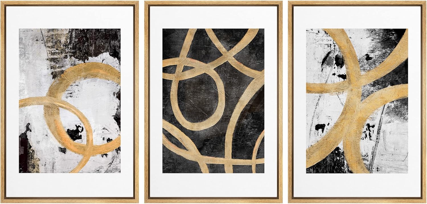 Framed Boho Fabric Wall Art — 16" — 16"x24"x3 Panels Natural