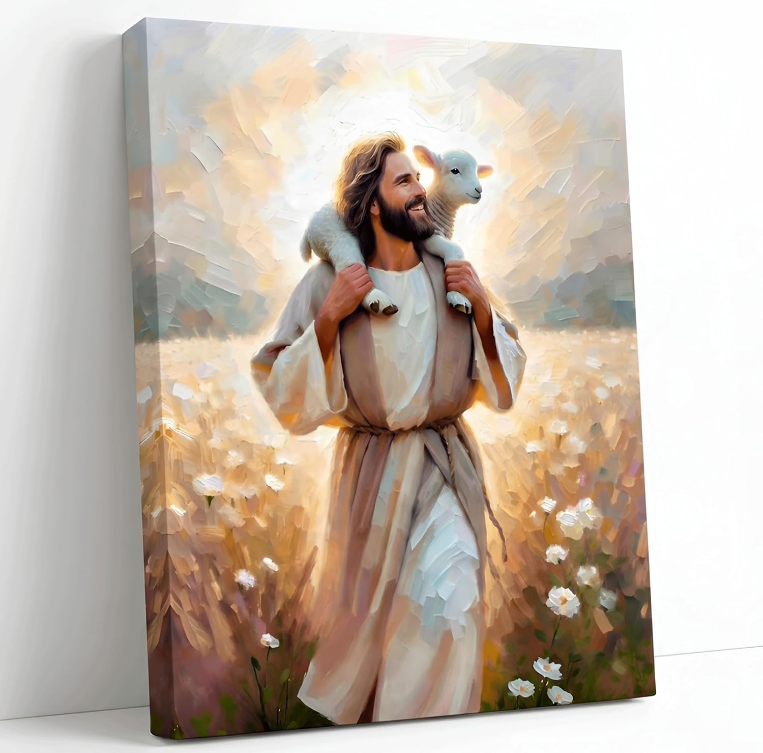 Framed Metal Canvas Wall Art — 24" — Jesus Sheep