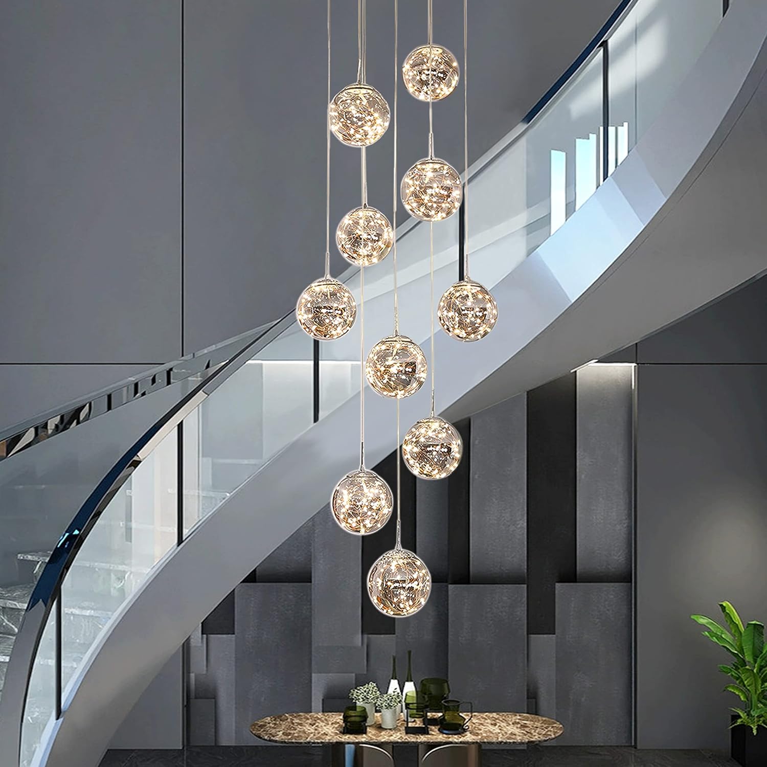 Adjustable Luxe Grey Chandelier — 10-Light - View 2