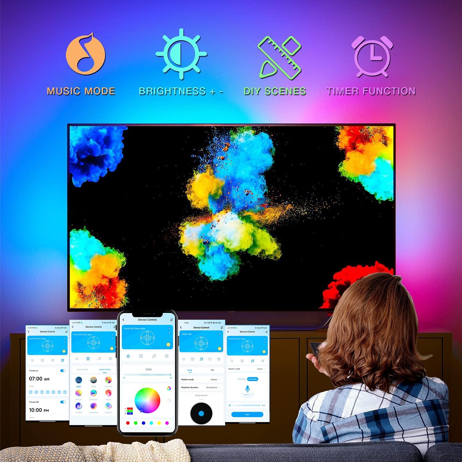 USB Metal LED Strip Lights — 65" - View 3