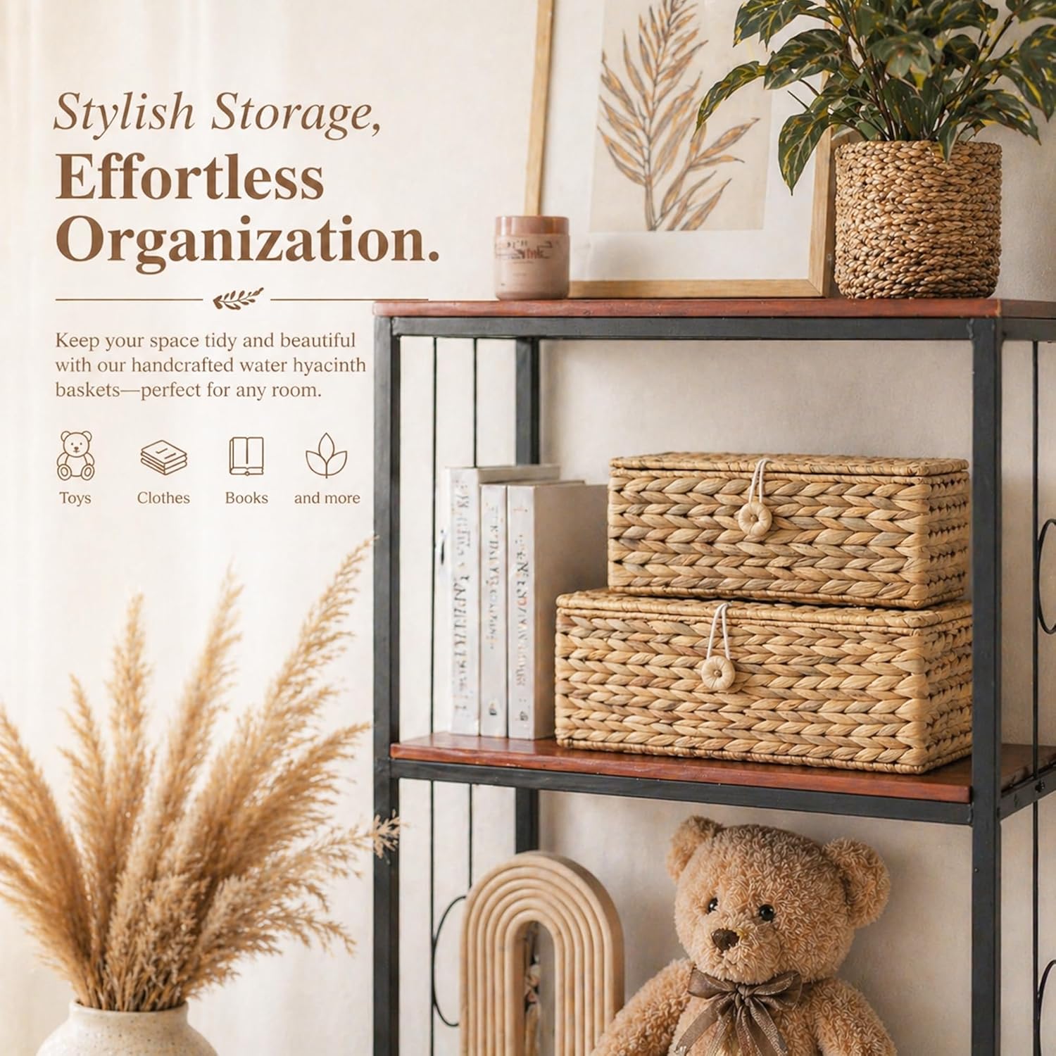 Rectangular Boho Rattan Storage Bin — Set of 2 - View 2