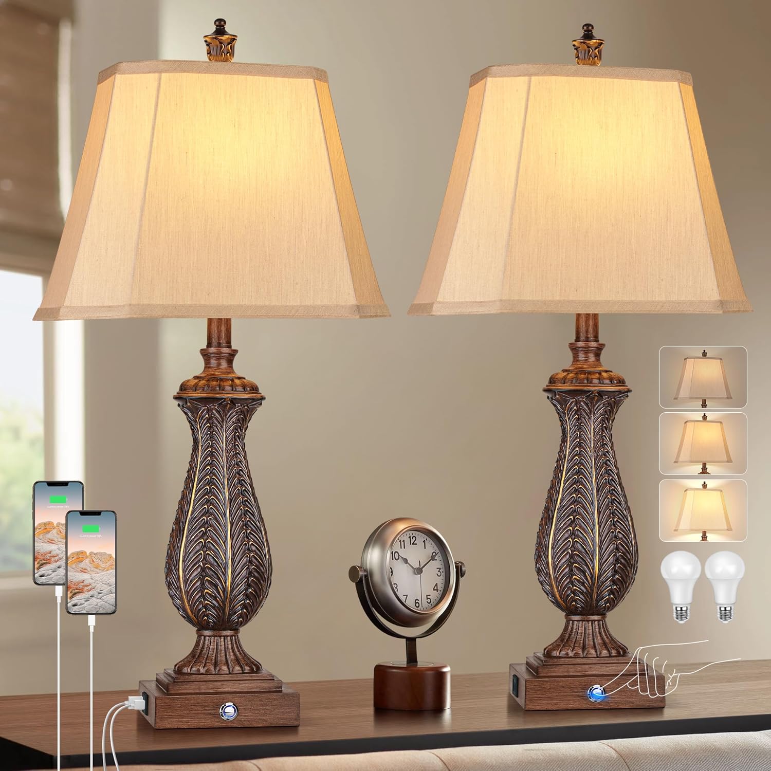 Dimmable Farmhouse Brown Bedside Lamp — 30" — Brown