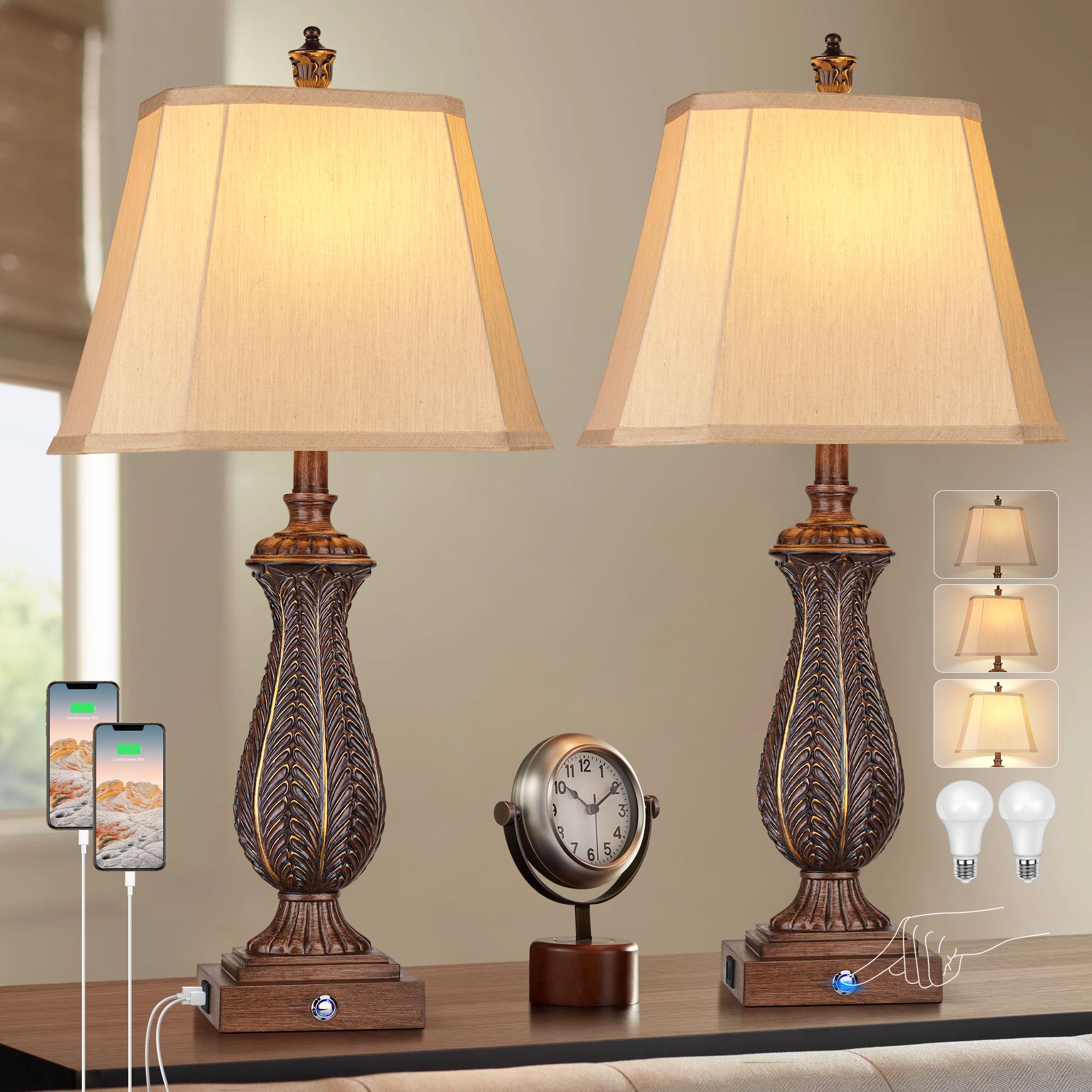 Dimmable Farmhouse Brown Bedside Lamp — 30"