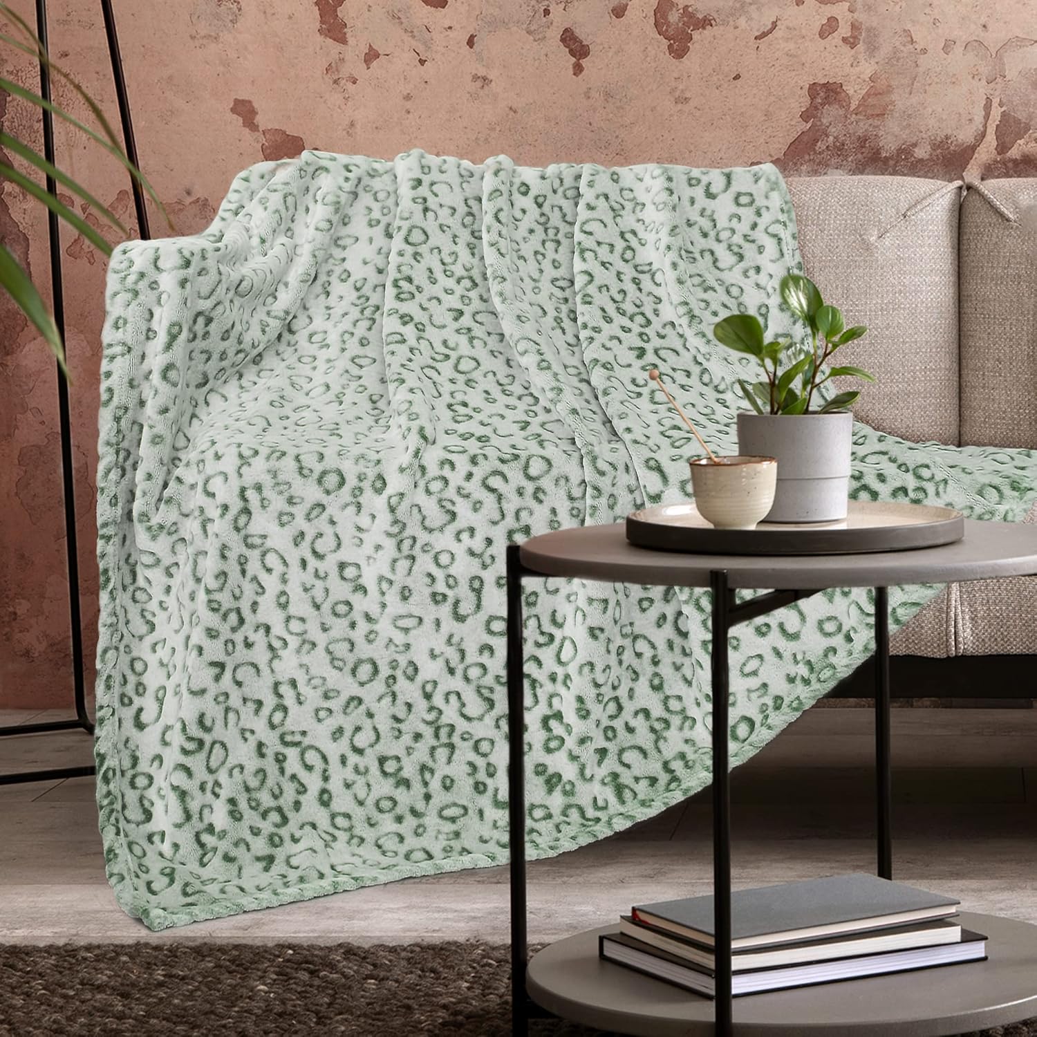 Black Throw Pillow — 50" — Green Leopard