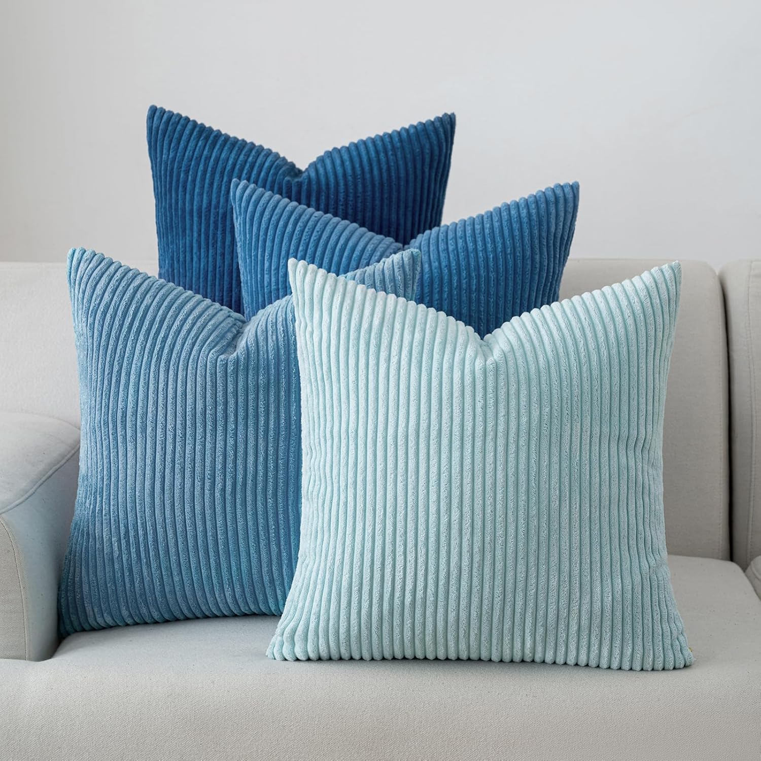 Boho Beige Throw Pillow Cover — 18" — Light Blue
