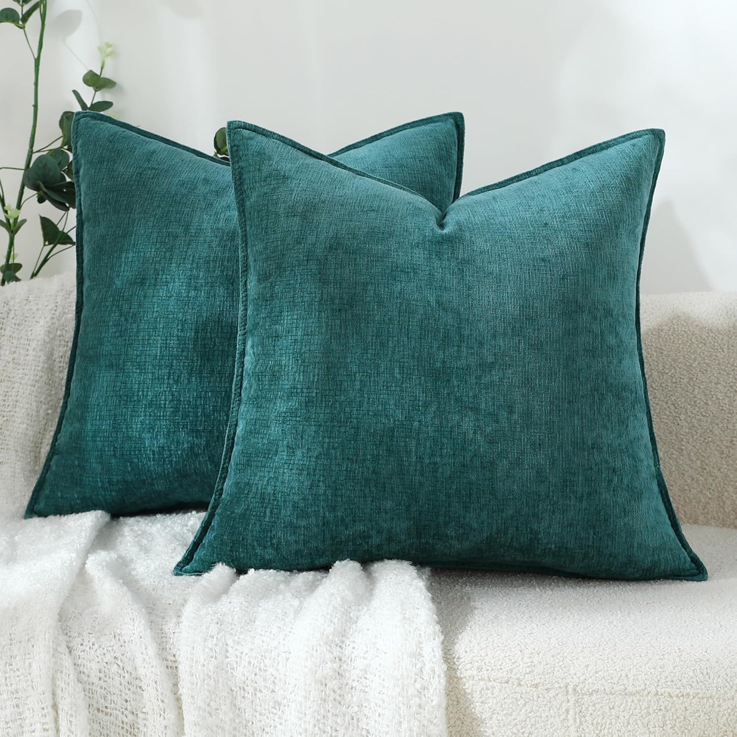 Chenille Beige Throw Pillow Cover — 20" — 20" x 20" (Pack of 2)