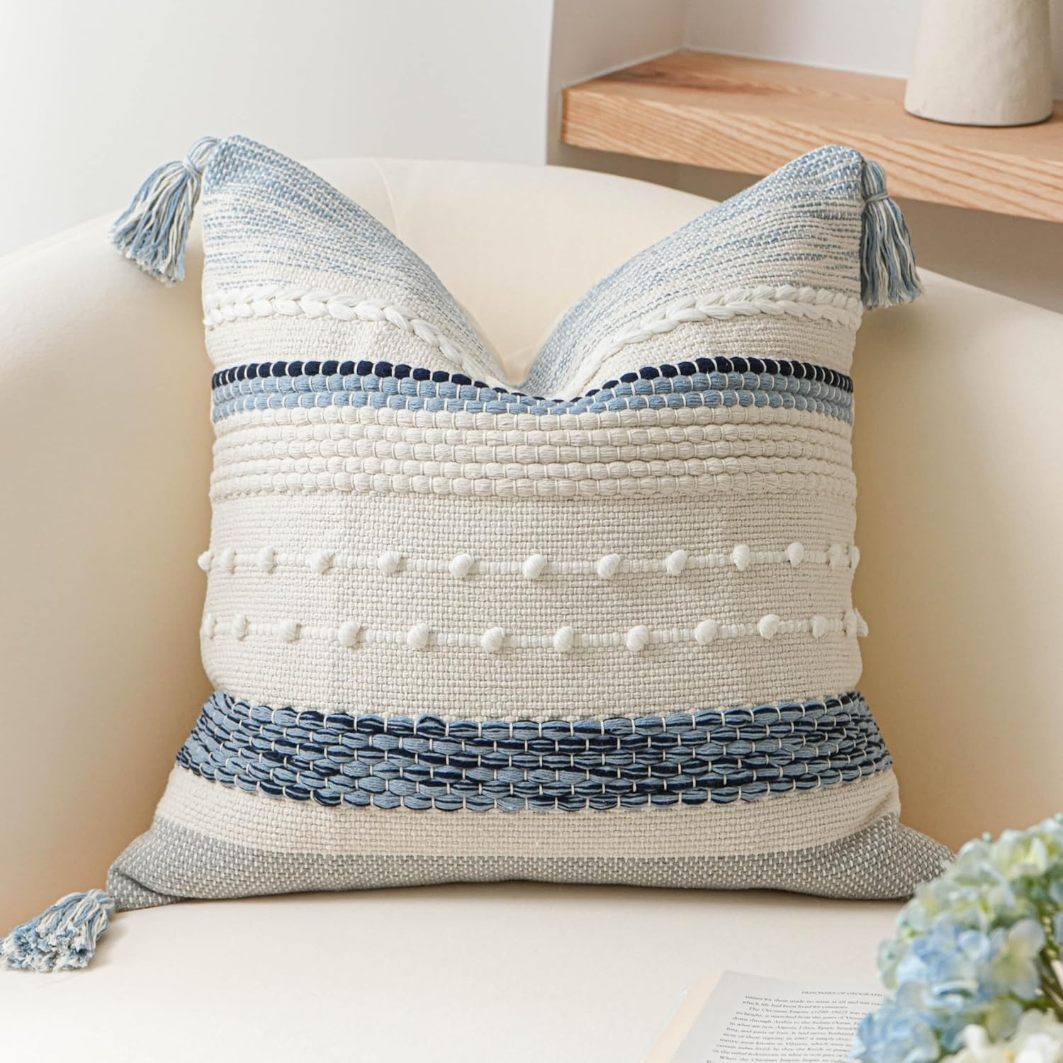 Lumbar Boho Blue Pillow Cover — 36" — 18" x 18" (Pack of 1)