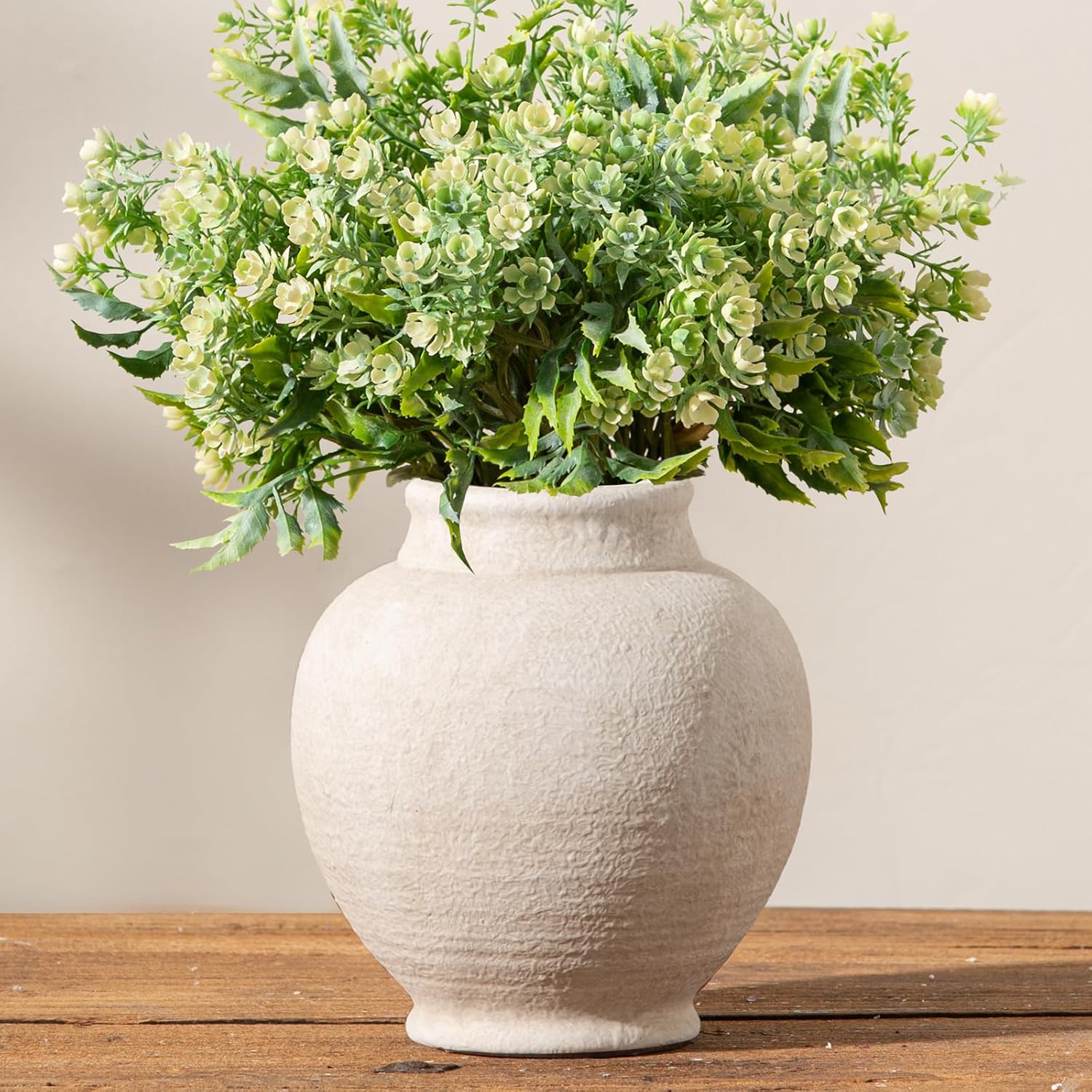 Farmhouse Brown Flower Vase — 11" — 6"h - White