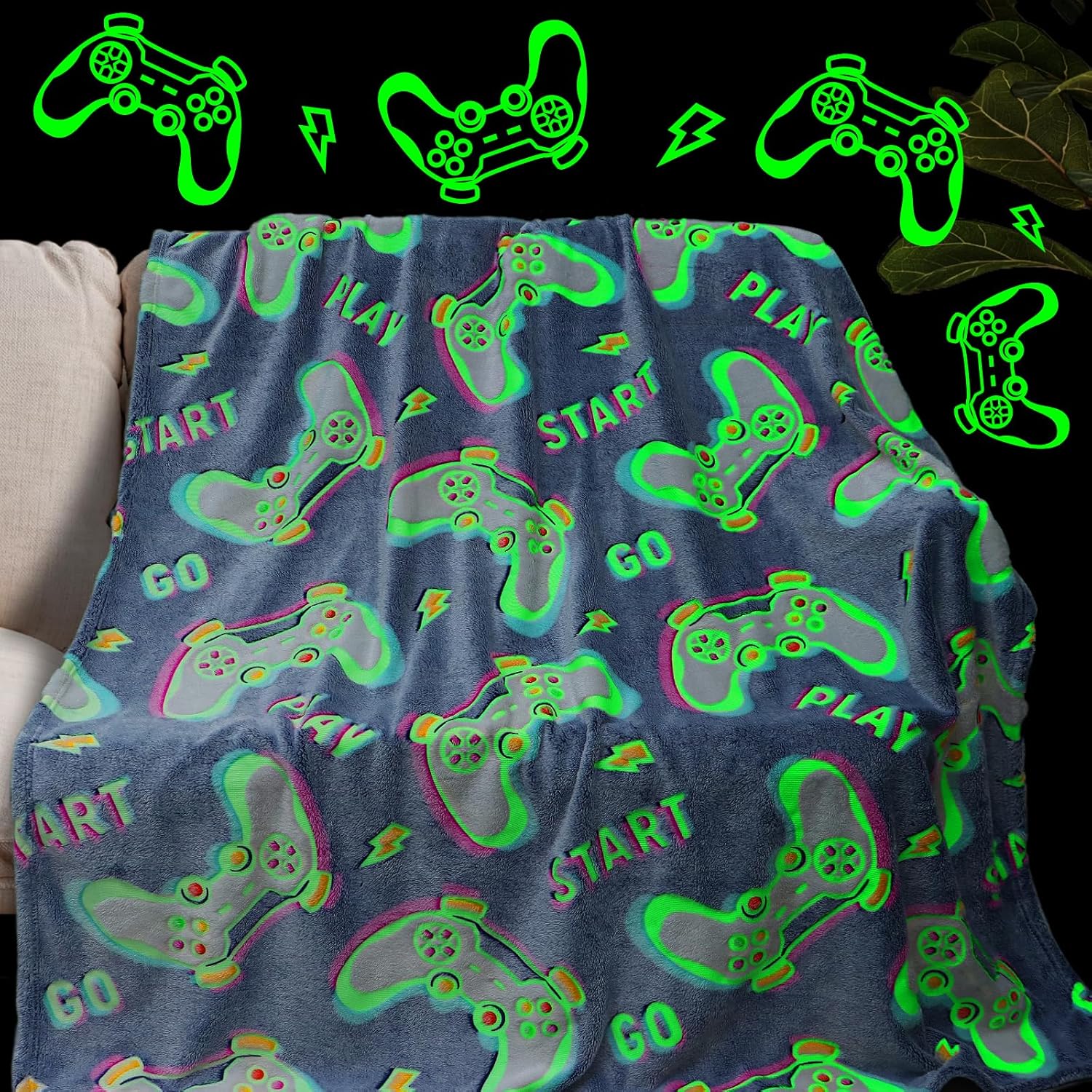 Luxe Blue Throw Pillow — 50" — Fluorescent Game 02