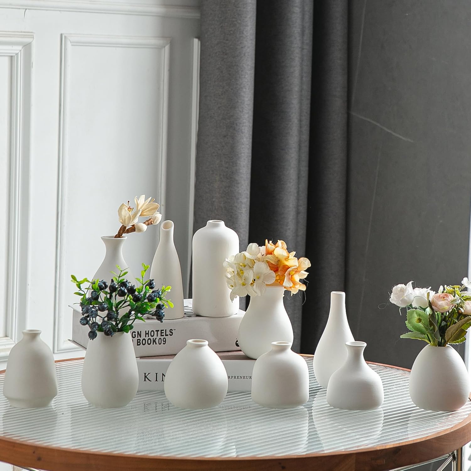 Boho Black Vase Set — Set of 11 — White - 11 Pcs