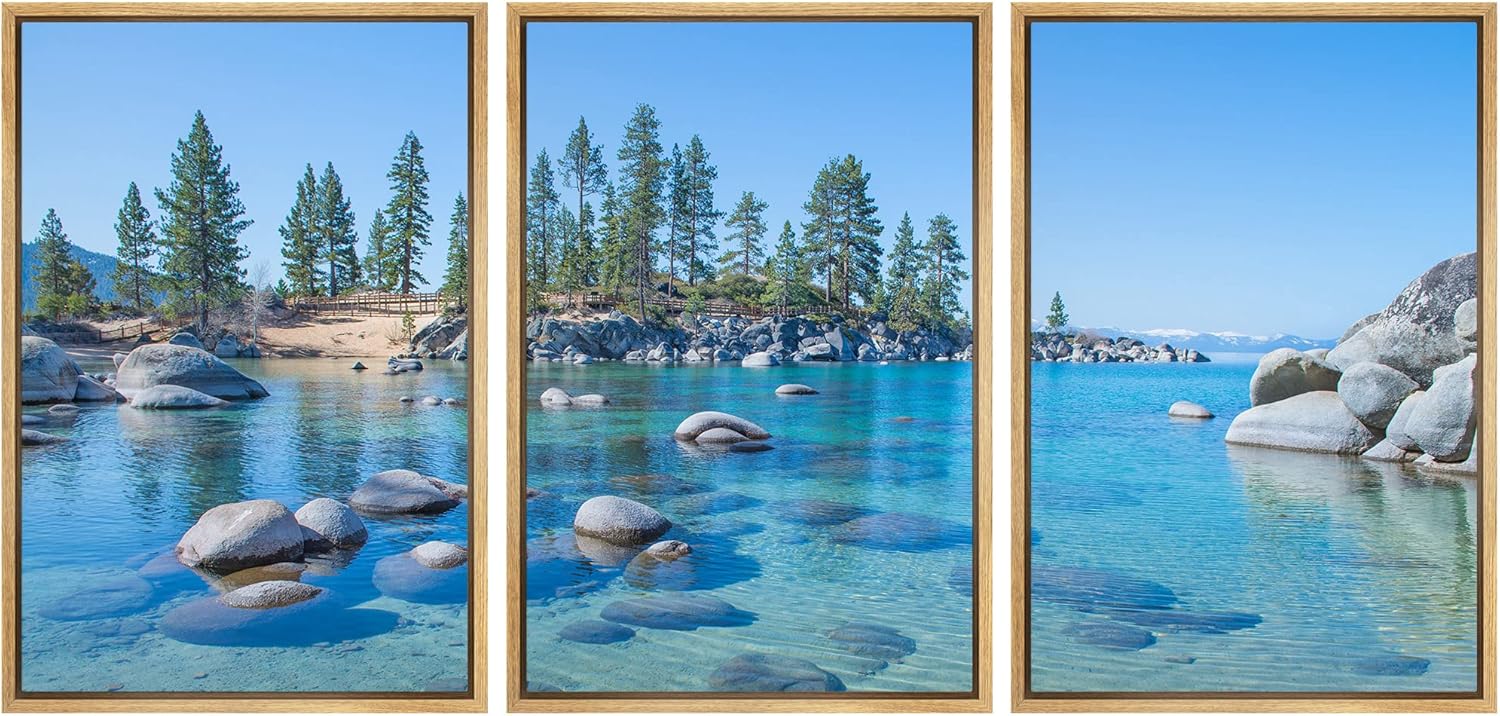 Framed Fabric Wall Art — 24" — 24" x 36" x 3 Panels NATURAL