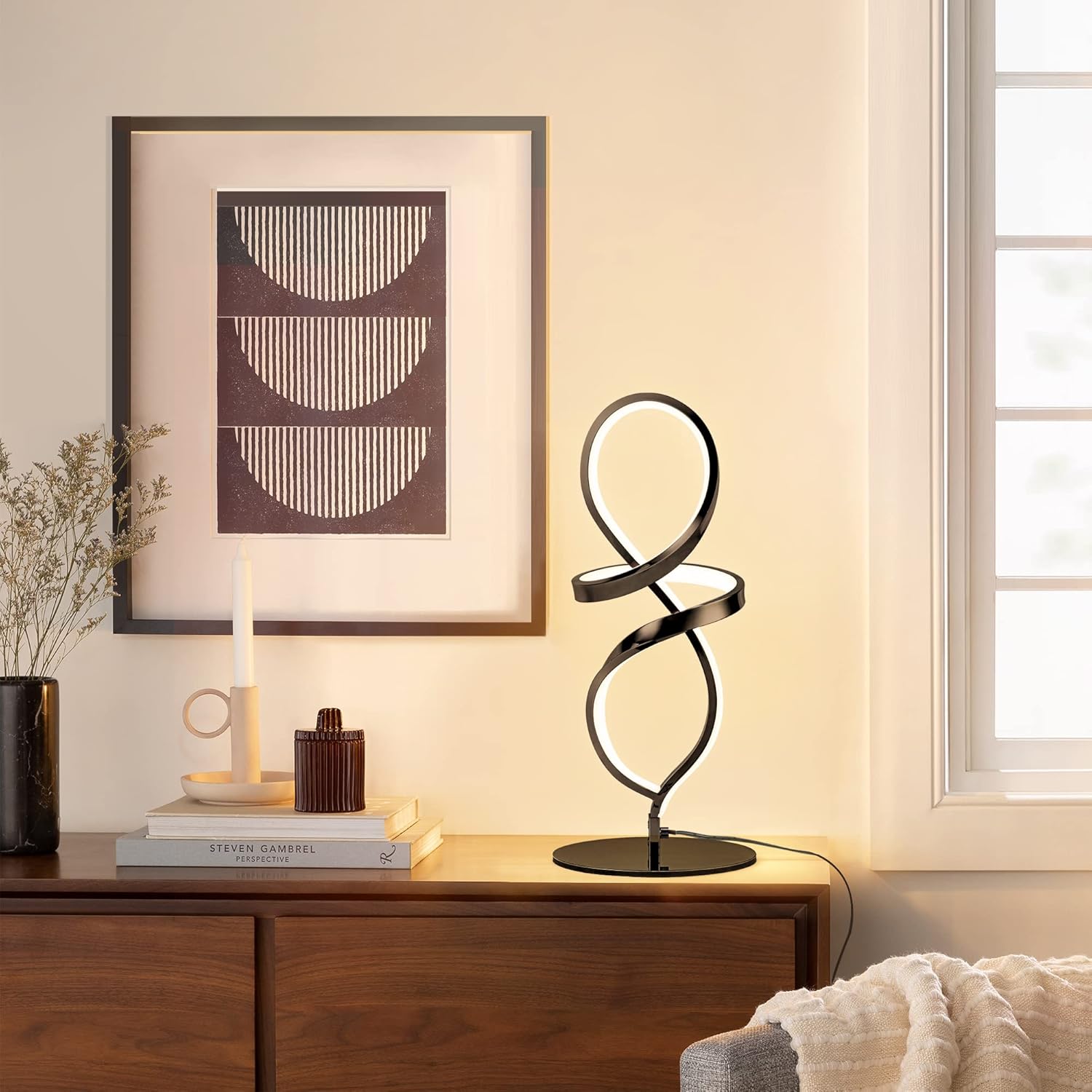 Modern Black Bedside Lamp - View 7