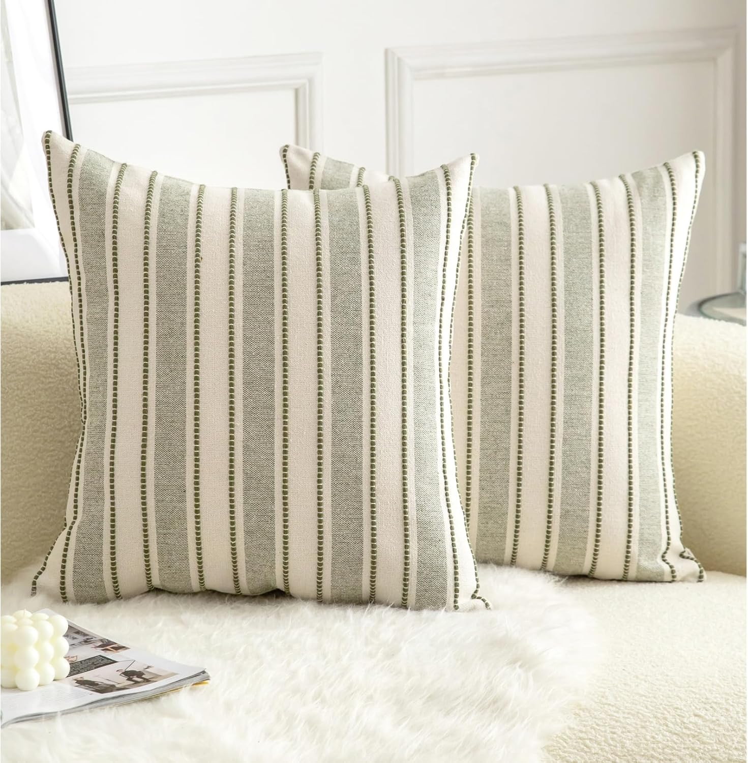 Boho Beige Throw Pillow Cover — 18" — Olive Green