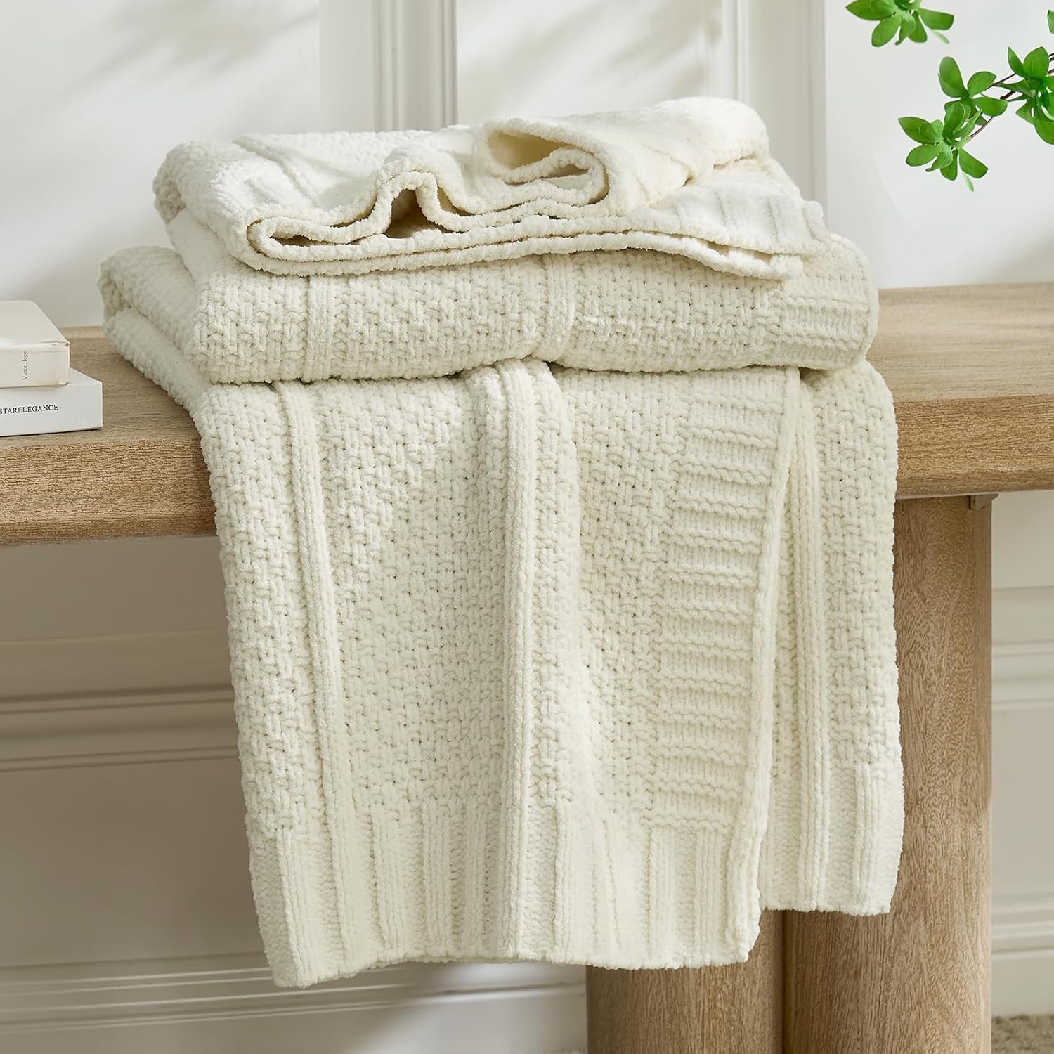 Knit Luxe Beige Throw Pillow — 50" — Cream White
