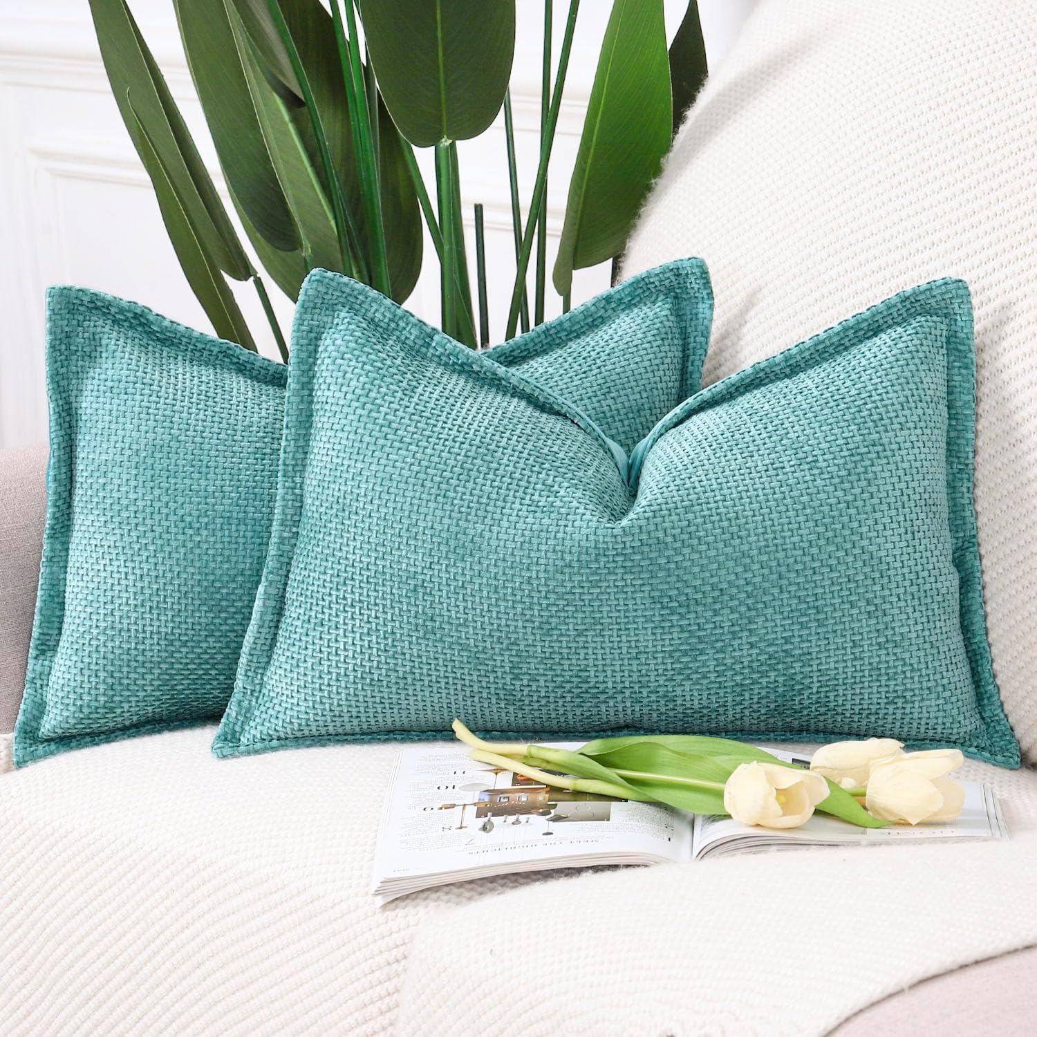 Velvet Boho Beige Throw Pillow Cover — 18" — Turquoise