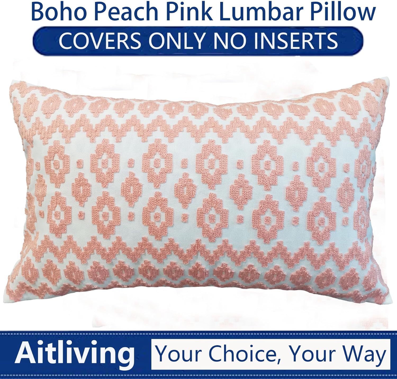 Embroidered Boho Beige Throw Pillow Cover — 20" - View 6
