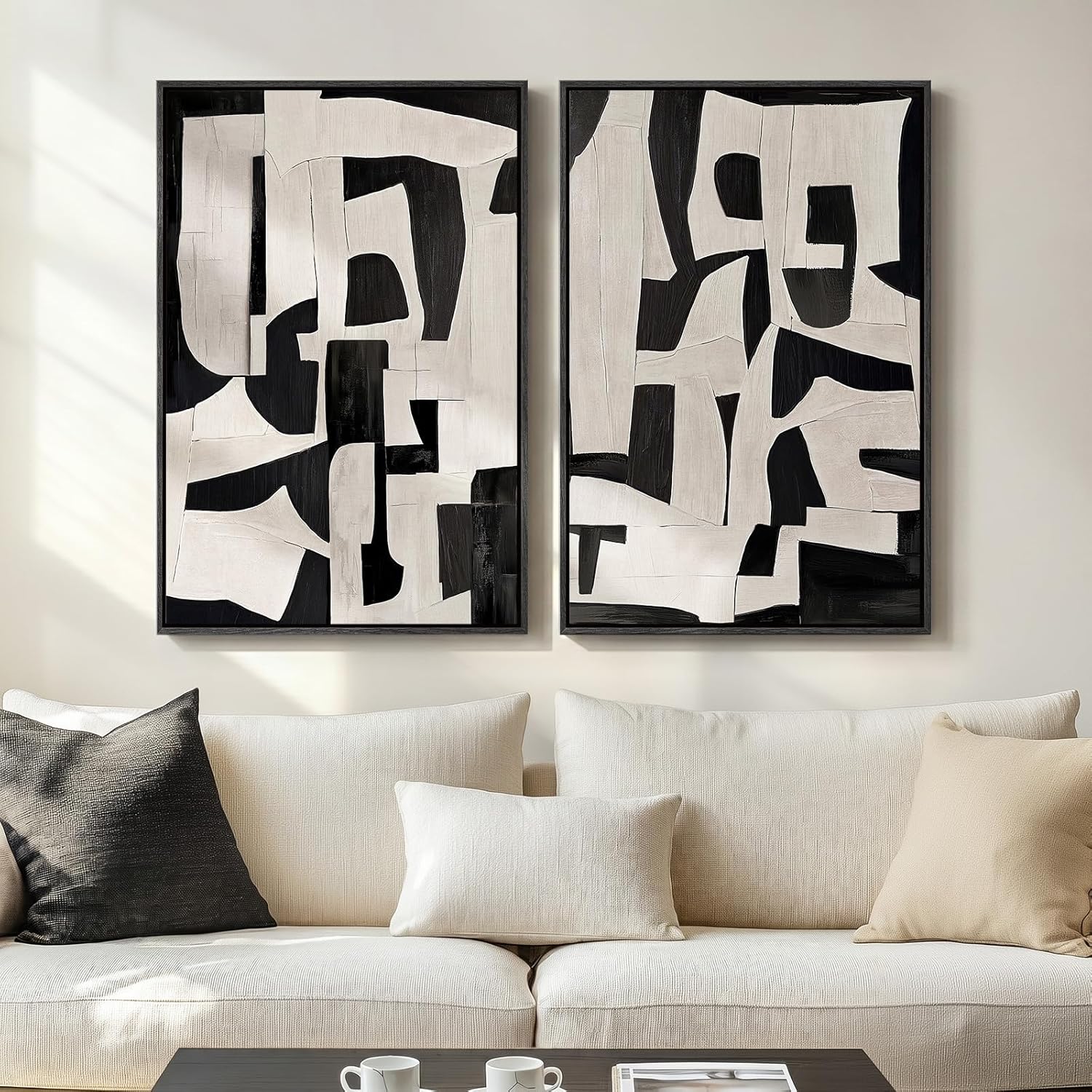 Framed Modern Beige Wall Decor — 24" — 24" W X 36" H X 2pcs