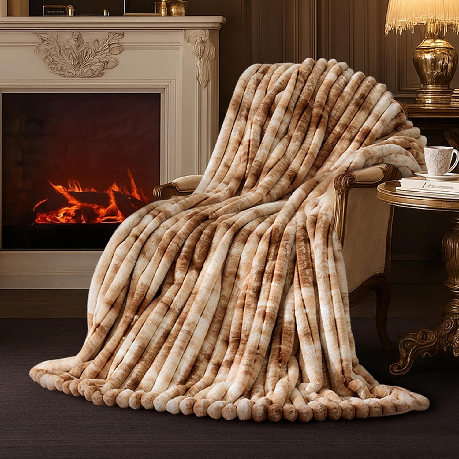 Beige Throw Pillow — 55" — Striped Tie-dye Kahki