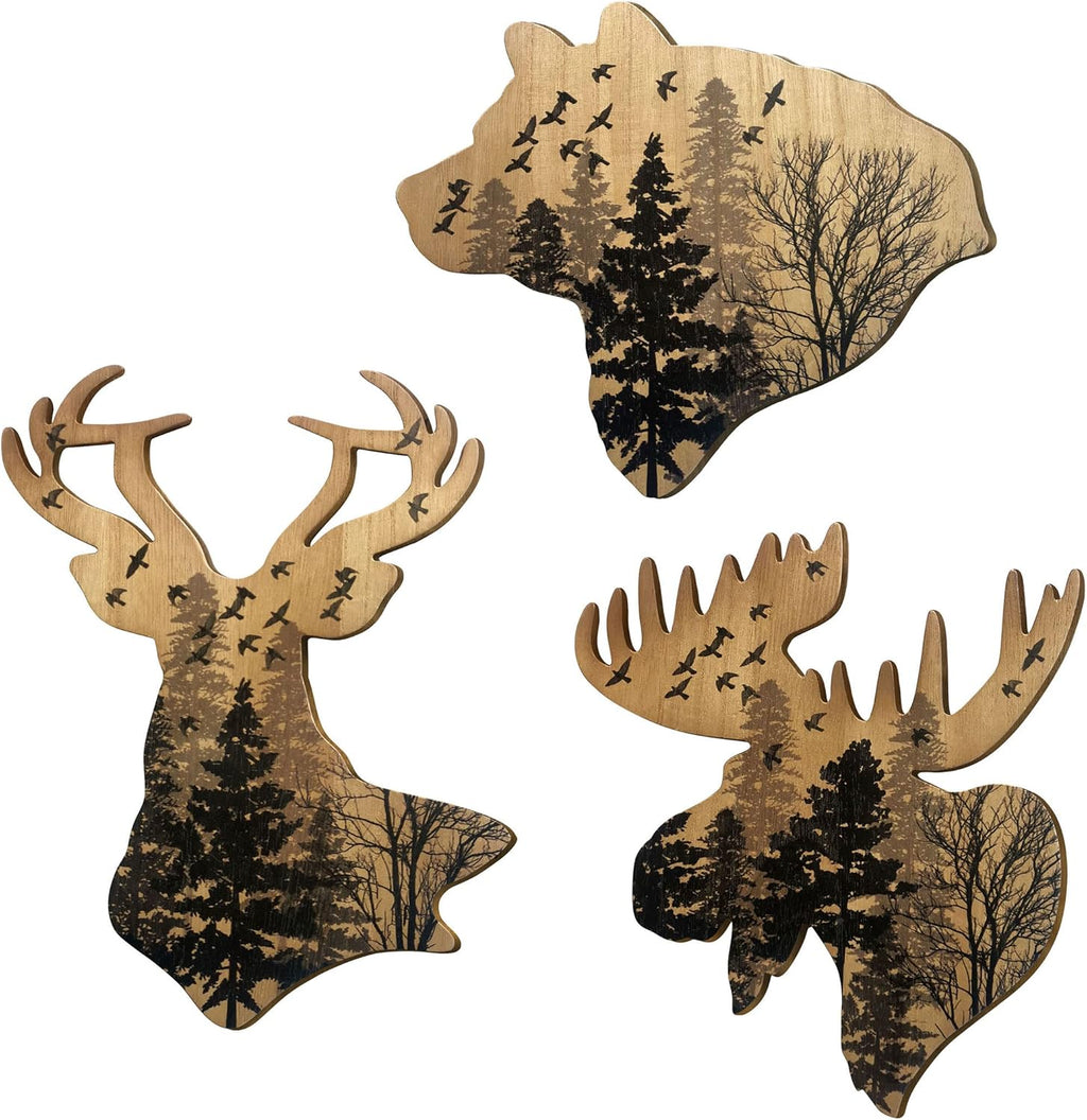 Framed Wood Wall Decor — 14" — deer bear moose