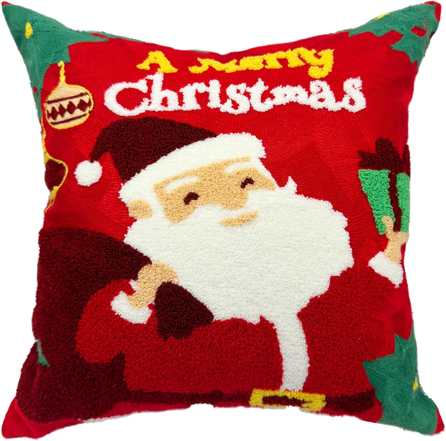 Embroidered Boho Blue Throw Pillow Cover — 18" — Z - Christmas Red