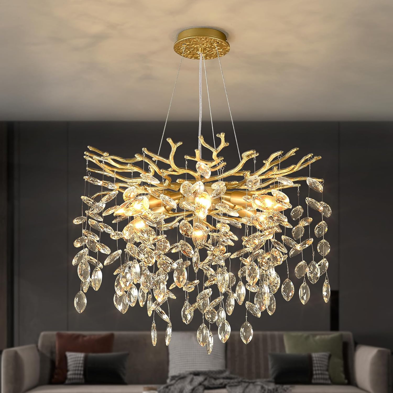 Round Luxe Black Chandelier — 10-Light — Soft Gold