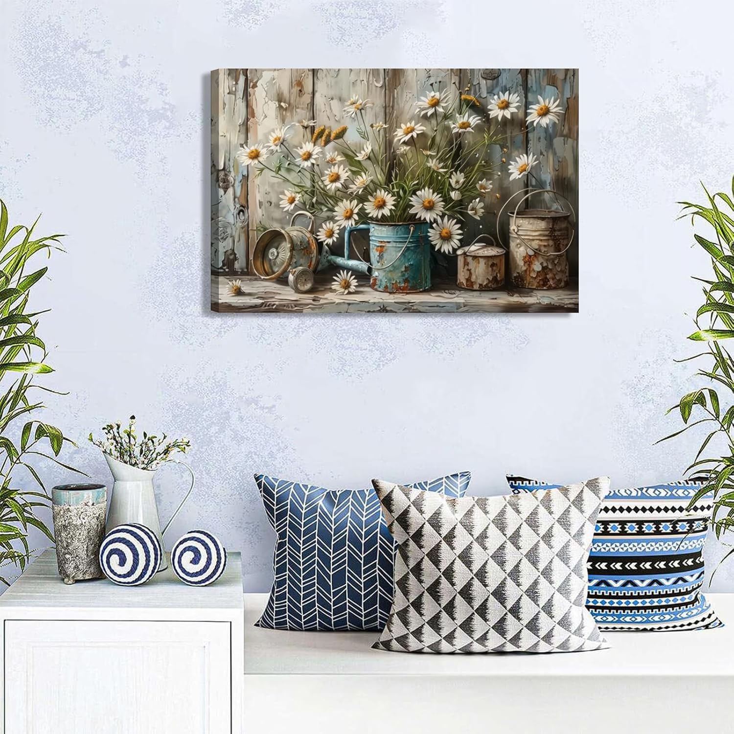 Vintage Farmhouse Blue Canvas Wall Art — 16" - View 4