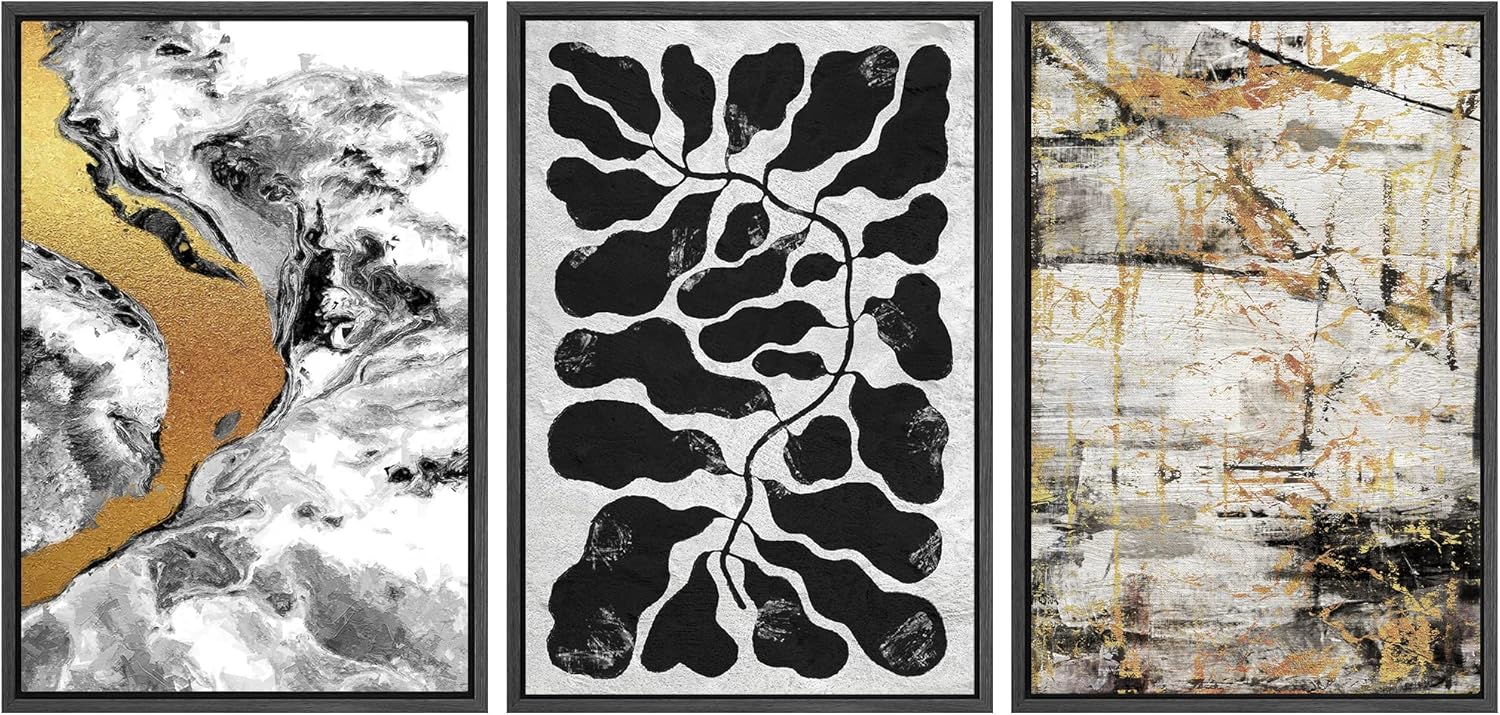 Framed Farmhouse Fabric Wall Art — 24" — 16"x24"x3 Panels Black