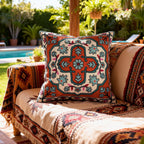 Boho Black Throw Pillow Cover — 18" — Flower-red