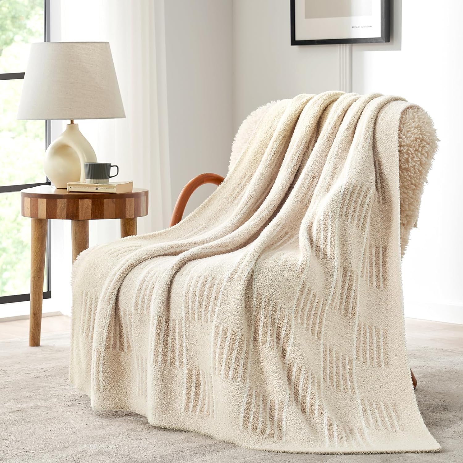 Knit Beige Throw Pillow — 50" — Heather Cream