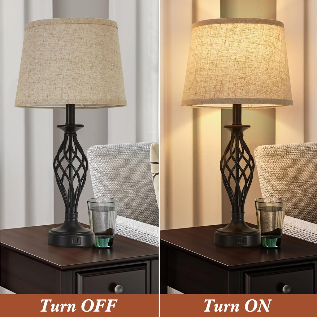 USB Modern Beige Bedside Lamp — Set of 2 - View 2