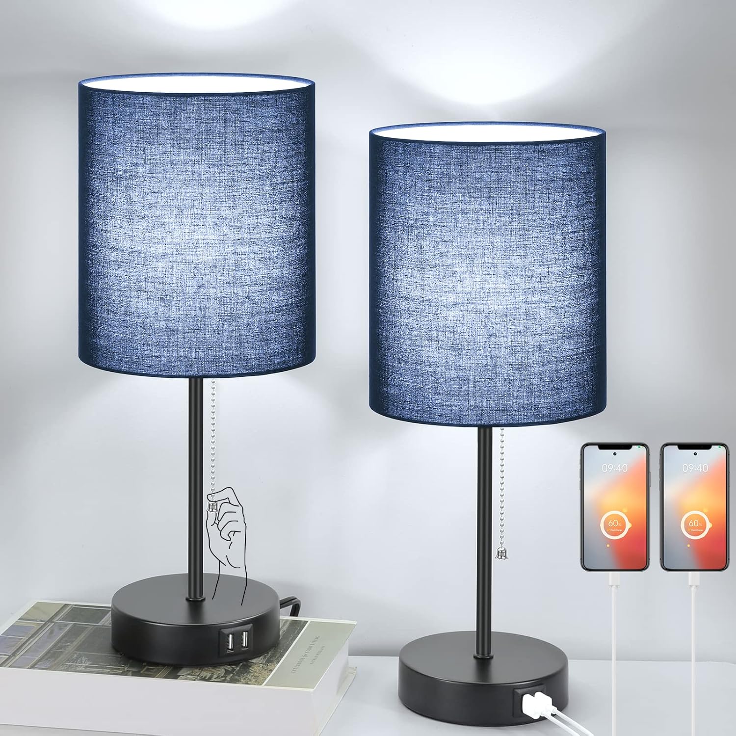USB Black Desk Lamp — Set of 2 — Blue(Shade)