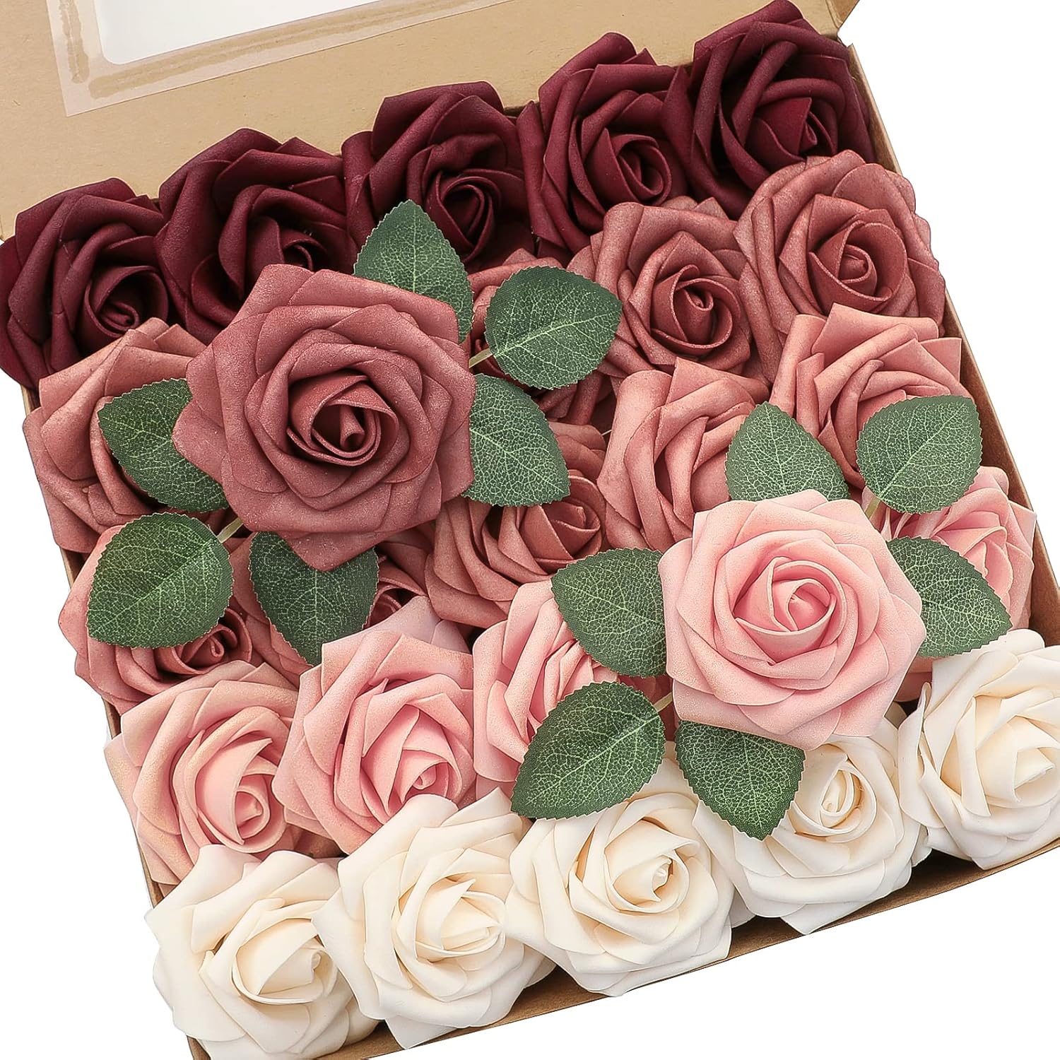 Beige Artificial Flowers — 3" — Shades of Burgundy