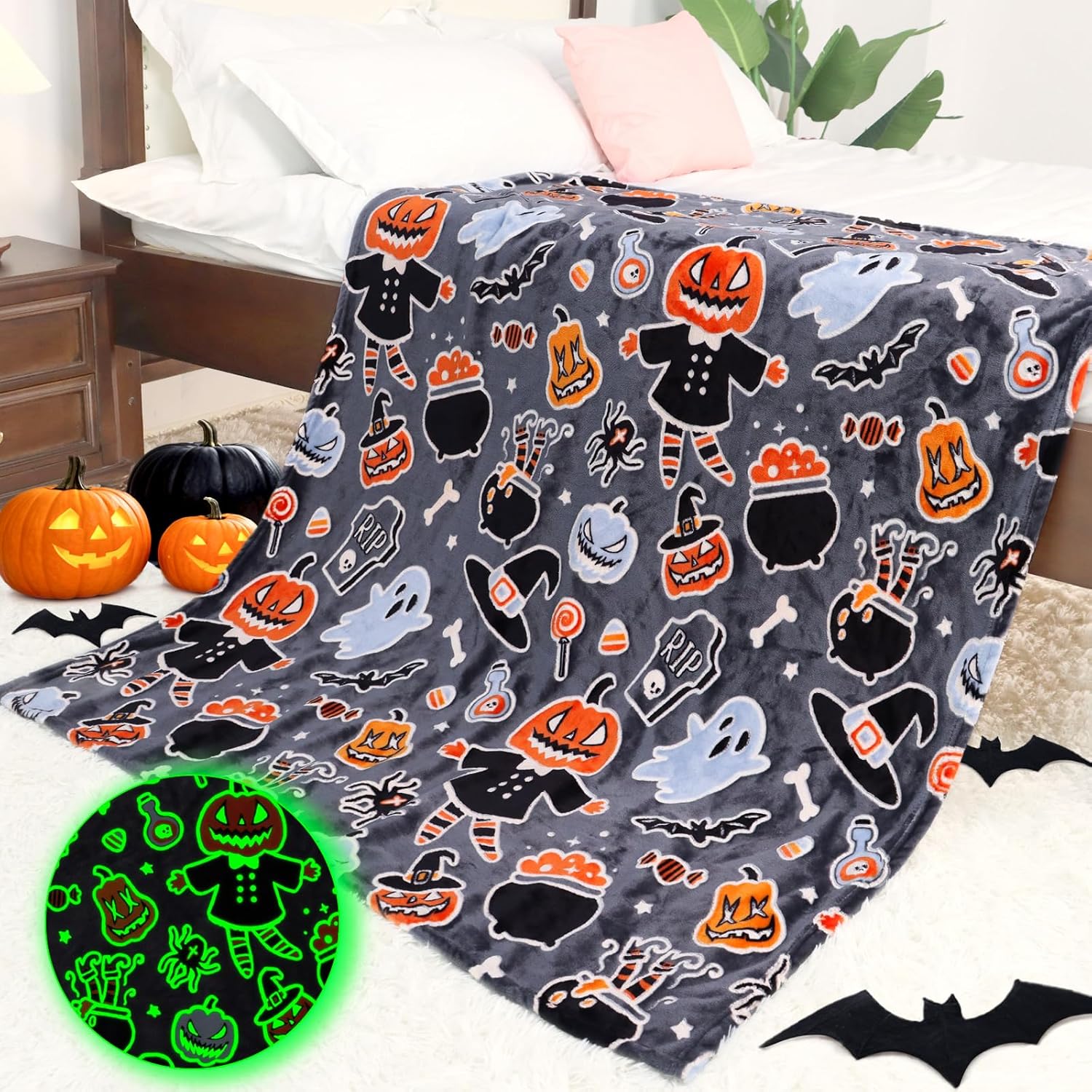 Black Throw Pillow — 80" — Halloween